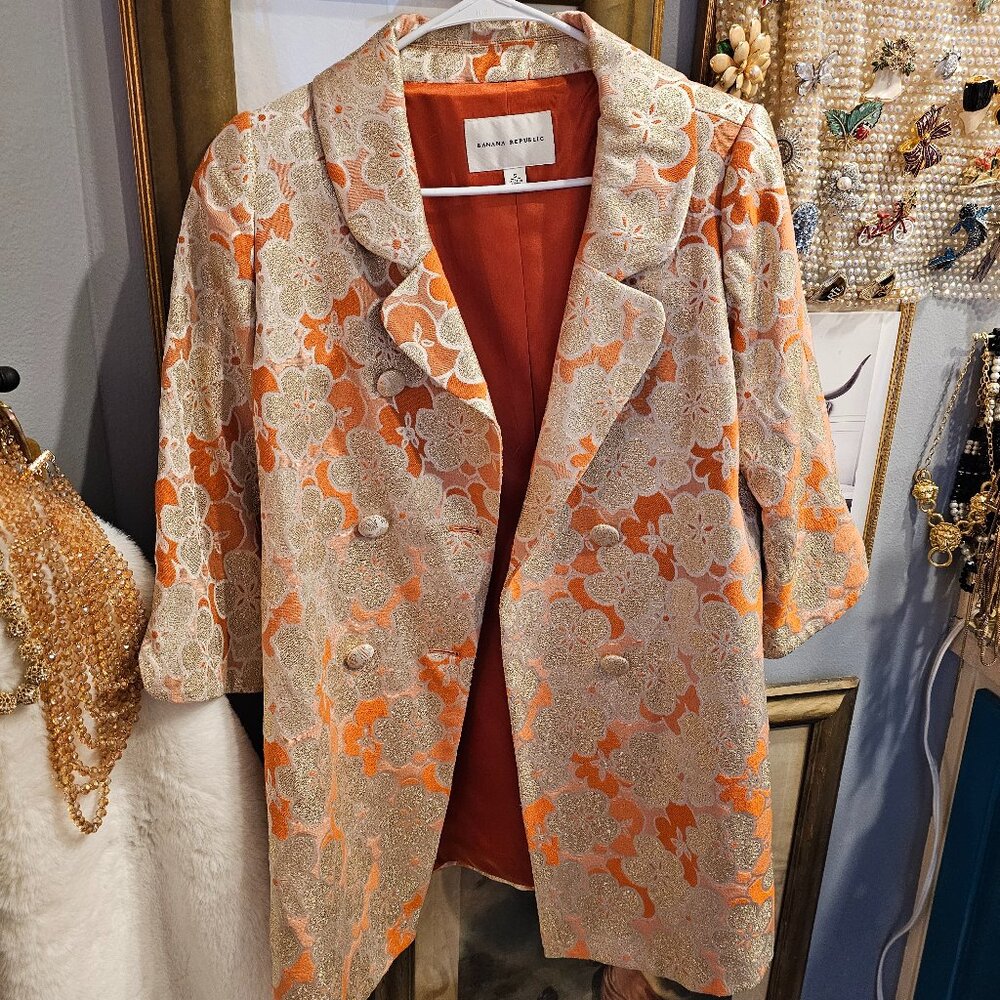 NWOT Banana Republic Brocade Gold Floral Coat Size Small